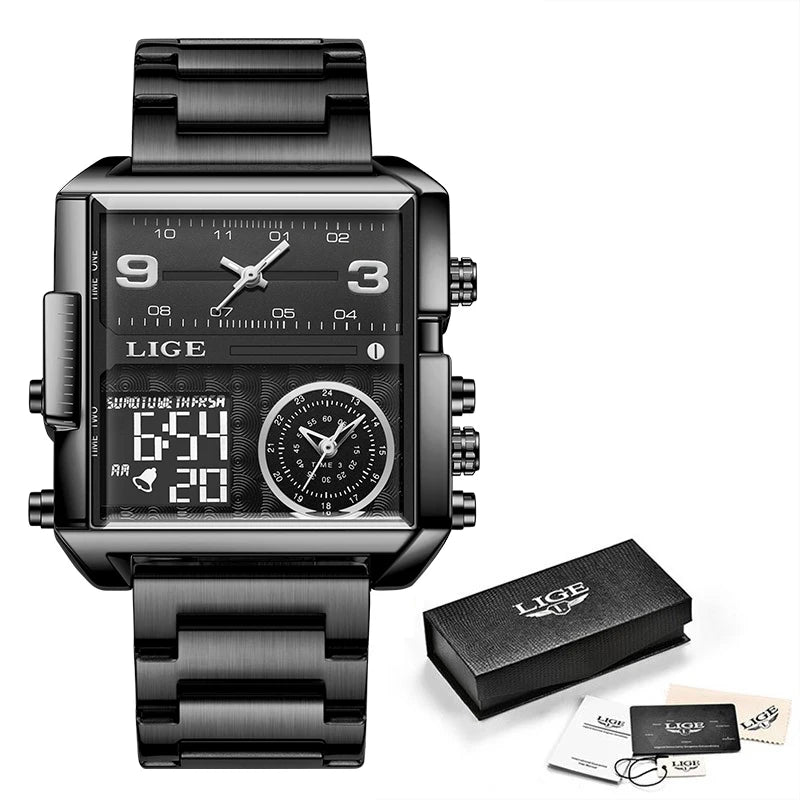 Premium Men's Sports Quartz Watch - Dual Display & Waterproof