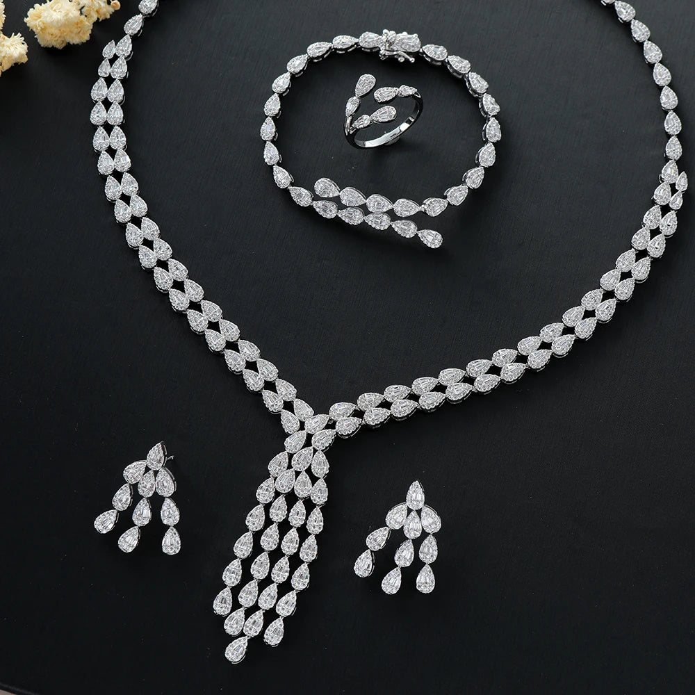 Elegant Cubic Zirconia Bridal Jewelry Set - Water Drop Design