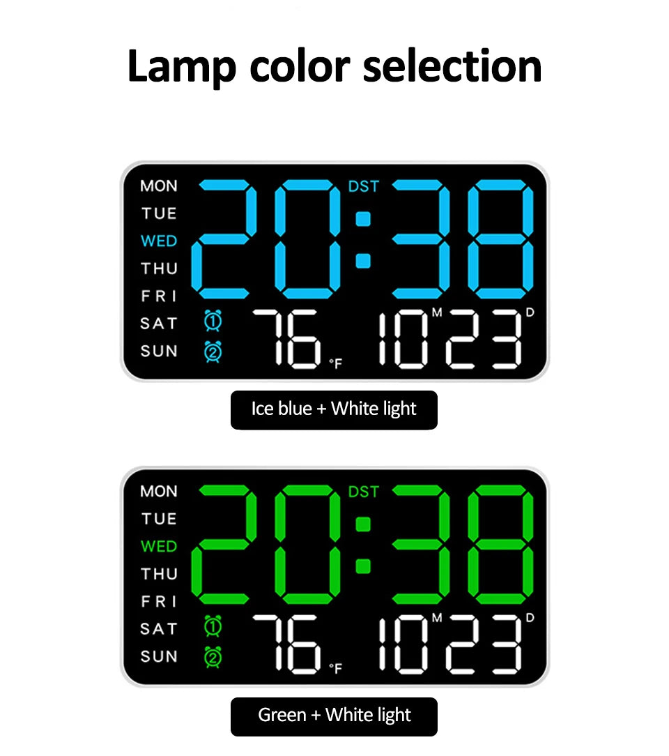 Premium Large Digital Wall Clock - Remote Control & Dual Alarms