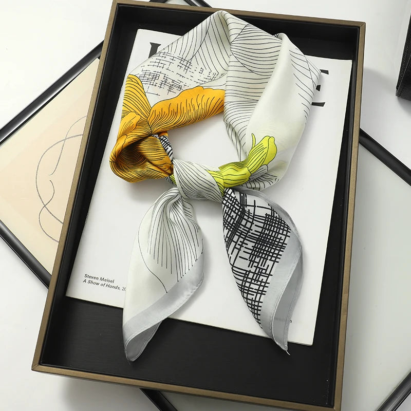 Luxury Silk Square Scarf - Elegant Satin Print Neck Wrap