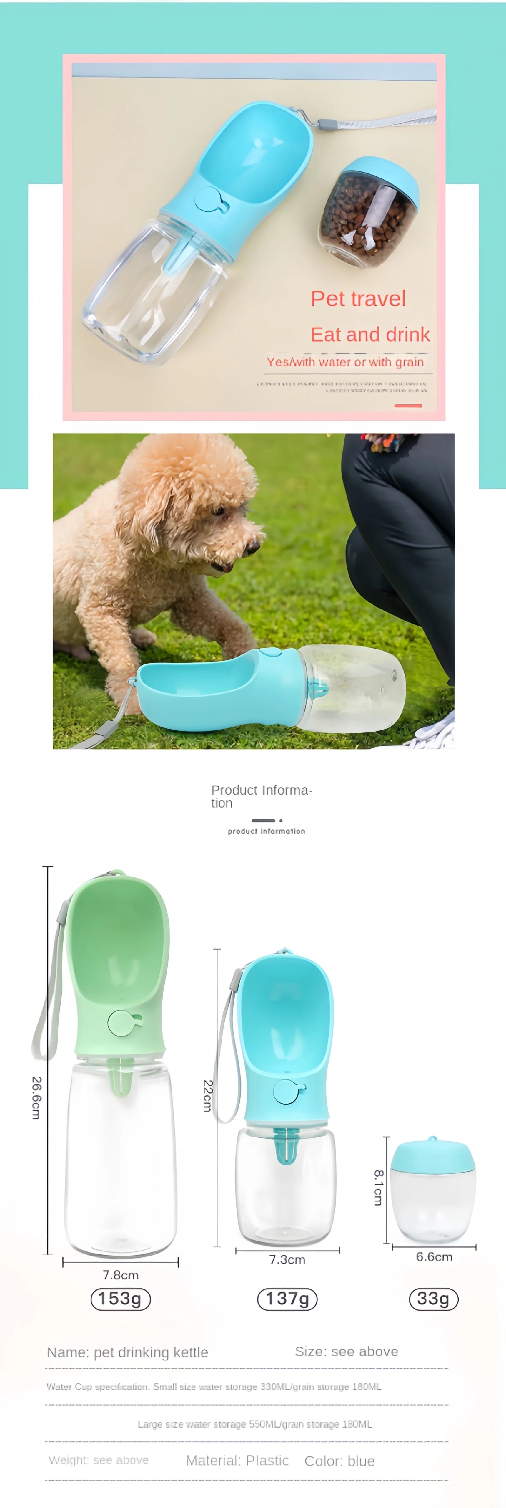 Premium Portable Pet Water Bottle - Travel Food & Water Dispenser