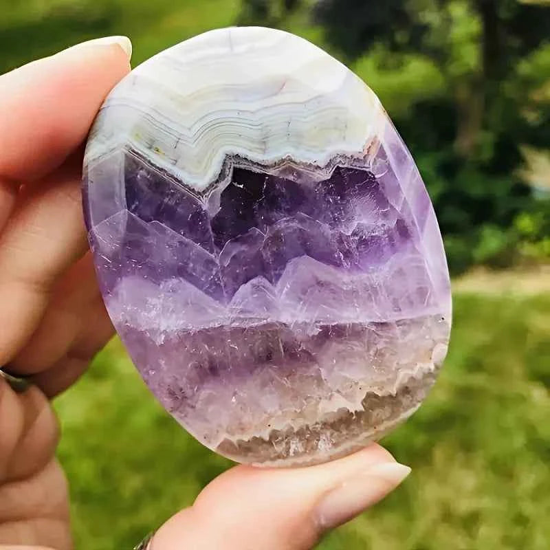 1pc amethyst lace agate palm stoneoice for decoration and holiday gifting crafted