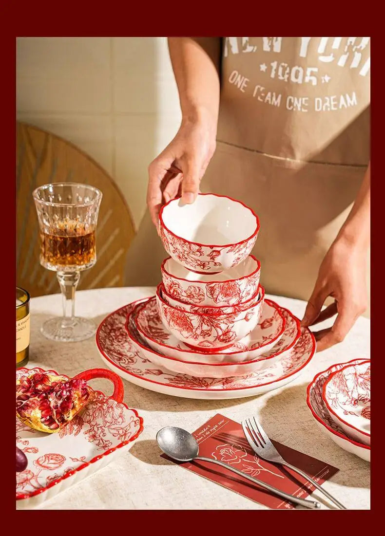 Elegant Luxury Red Dinner Set - Italian Ceramic Plates