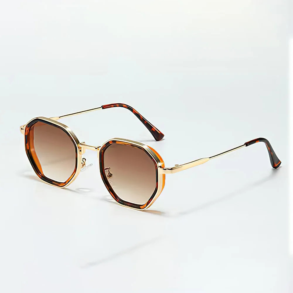 Modern Vintage Sunglasses for Women - Octagonal Golden Edging