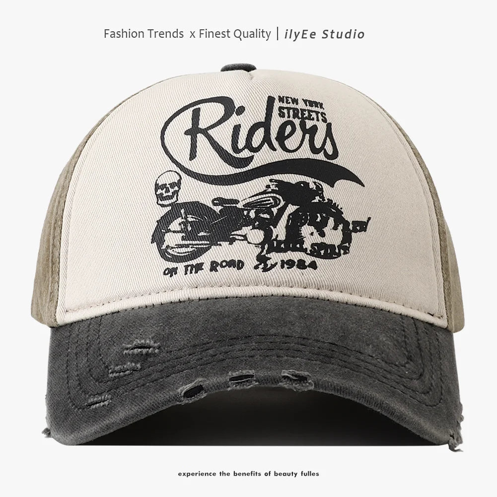 New Washed Cotton Baseball Cap for Women Men Adjustable Snapback Hats Motorcycle Print Hip Hop Dad Hat Men's Summer Cap - Tulique