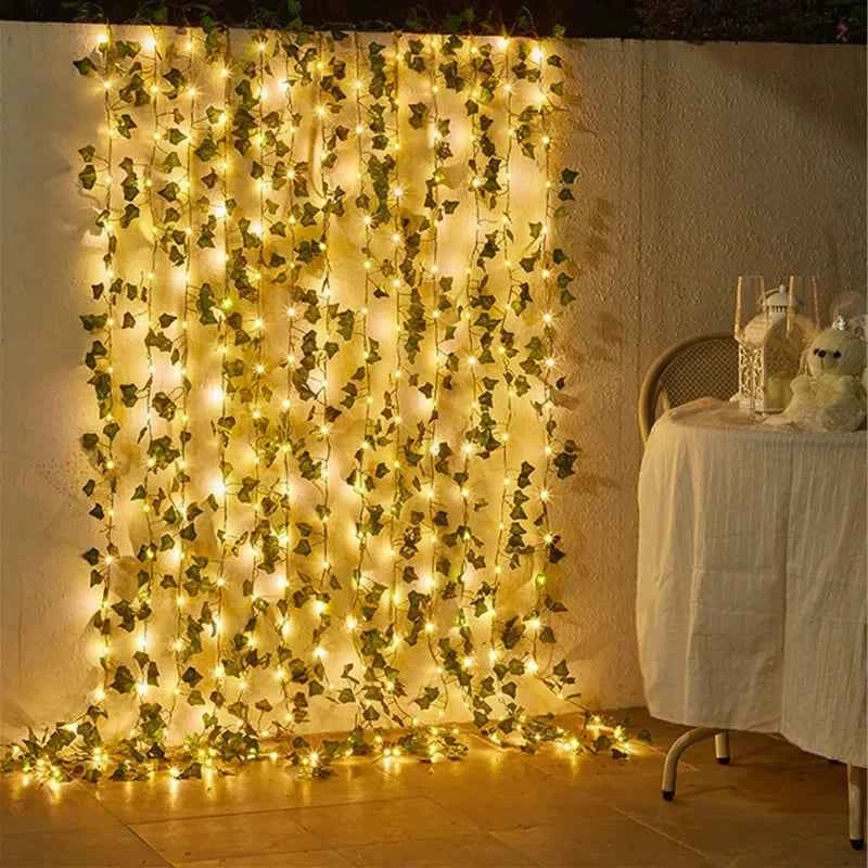 Tulique Premium Artificial Vine Fairy Lights - Green Leaf Garland