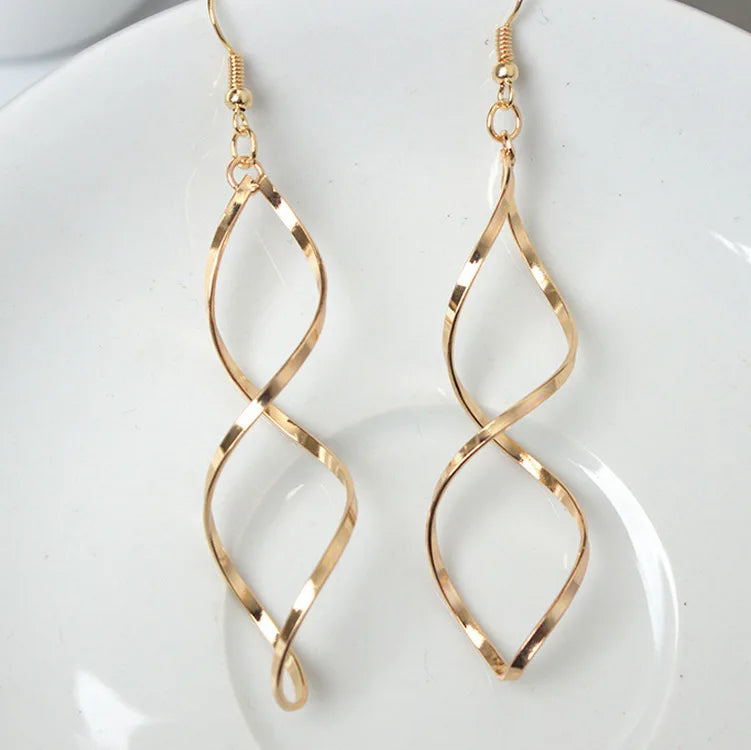 Elegant Long Wave Dangle Earrings - Premium Double Loop Statement Jewelry