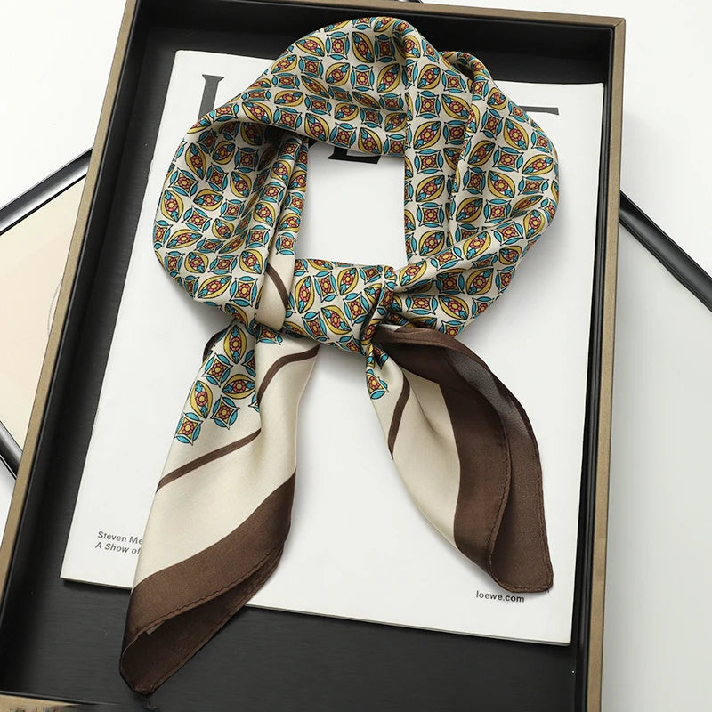 Luxury Silk Square Scarf - Elegant Satin Print Neck Wrap