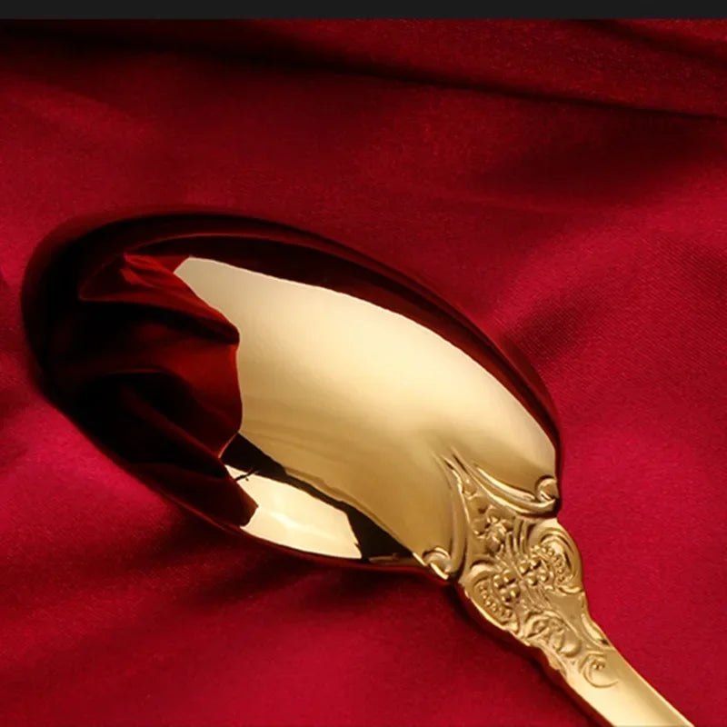 Elegant Vintage Gold Flatware Set - Stainless Steel Luxury