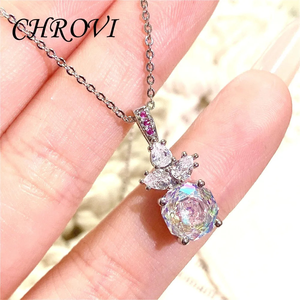 Luxury Silver Rose Jewelry Set - Pendant Necklace & Ring