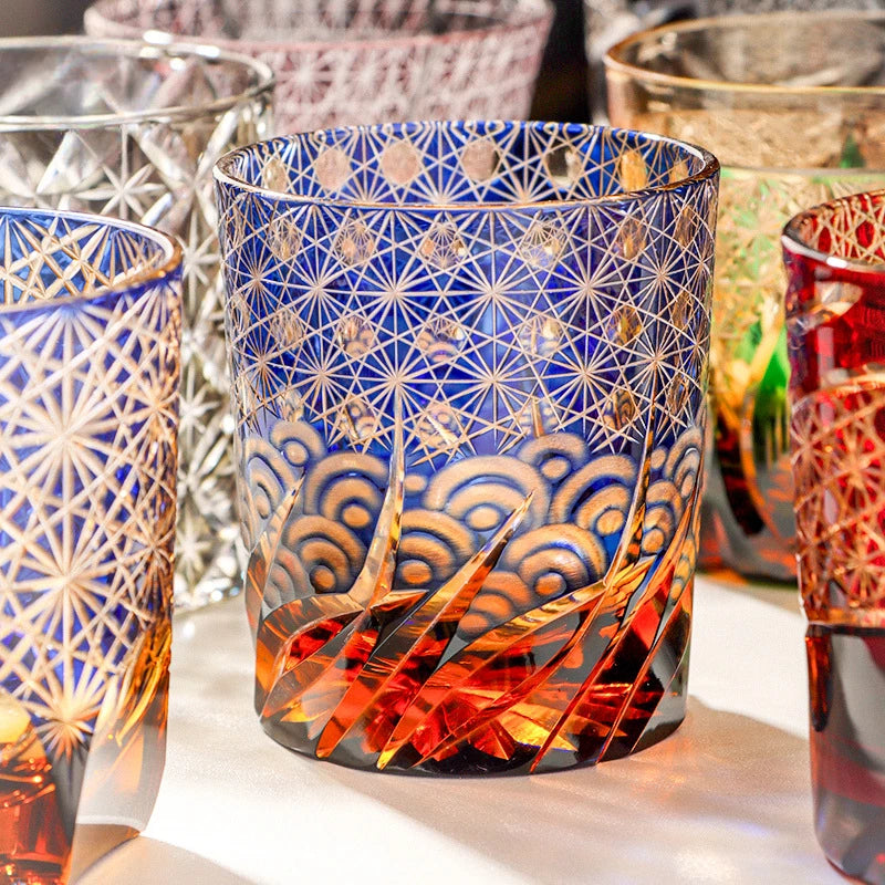 Premium Crystal Whiskey Glass - Hand-Carved Japanese Design