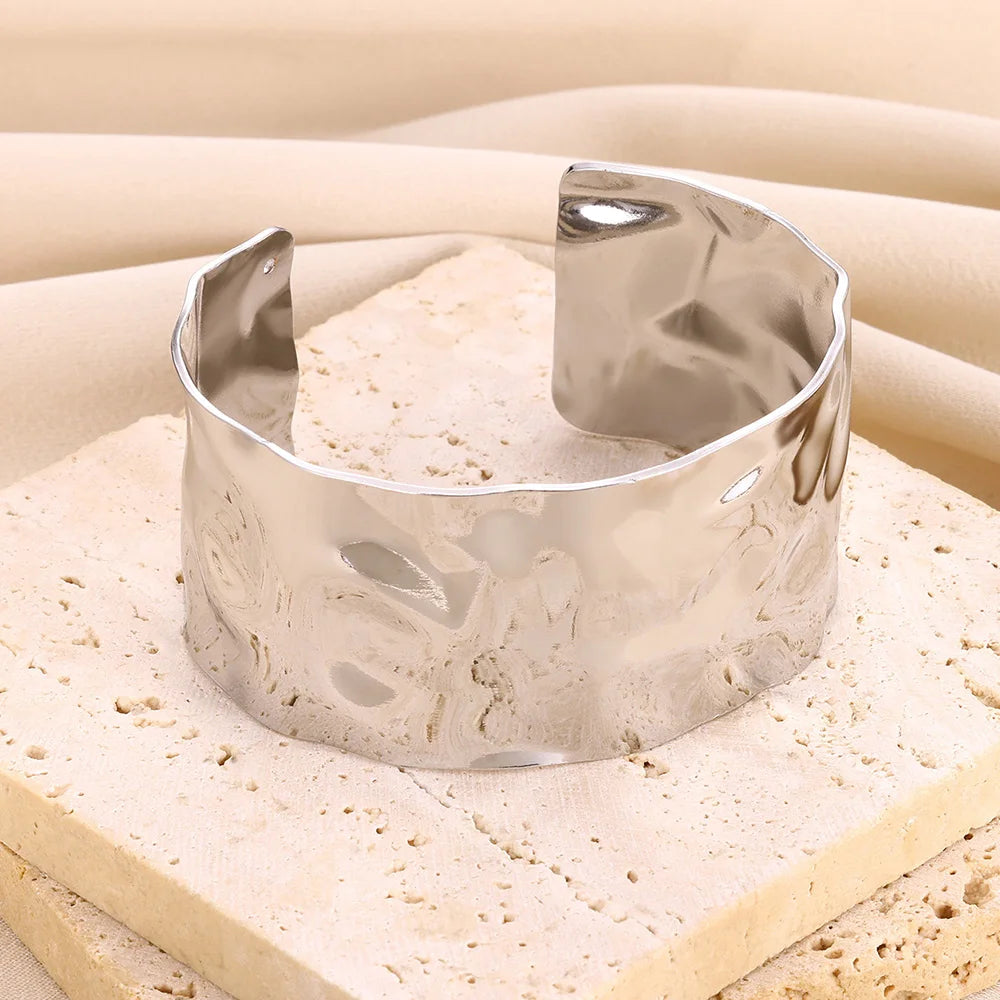 Exquisite Vintage Gold Open Cuff Bracelet - Luxury Stainless Steel Jewelry
