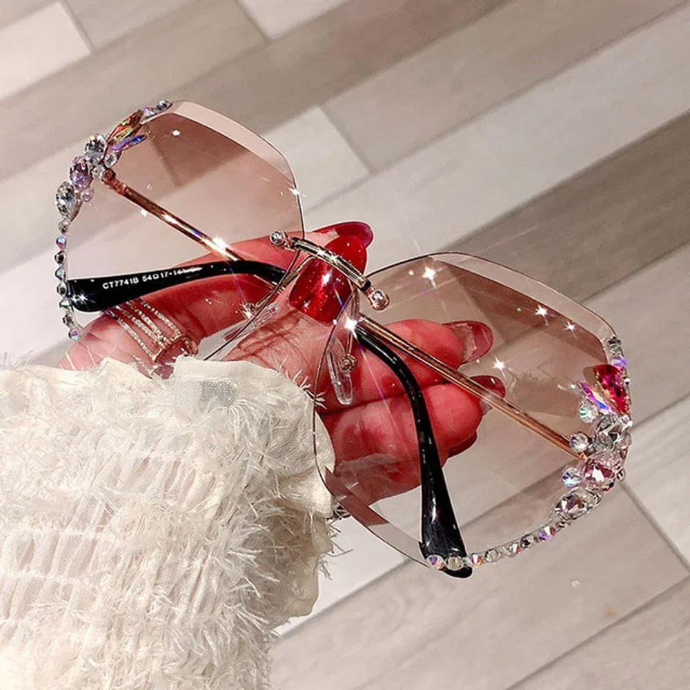 Vintage Rimless Sunglasses - Luxury Rhinestone Gradient Shades