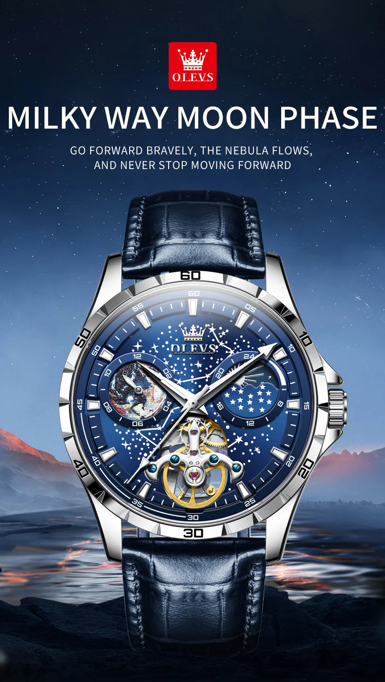 Luxury Men's Moon Phase Watch - Skeleton Chronograph