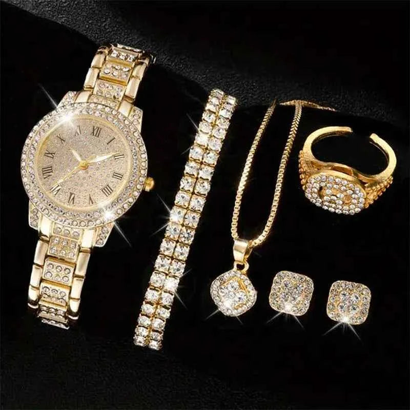 Elegant Crystal Wristwatch & Rhinestone Bracelet Set