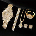 Elegant Crystal Wristwatch & Rhinestone Bracelet Set