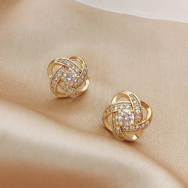 Exquisite Zircon Stud Earrings - Elegant Geometric Cross Design