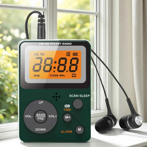 Compact Portable Pocket Radio - AM/FM Stereo & LCD Screen