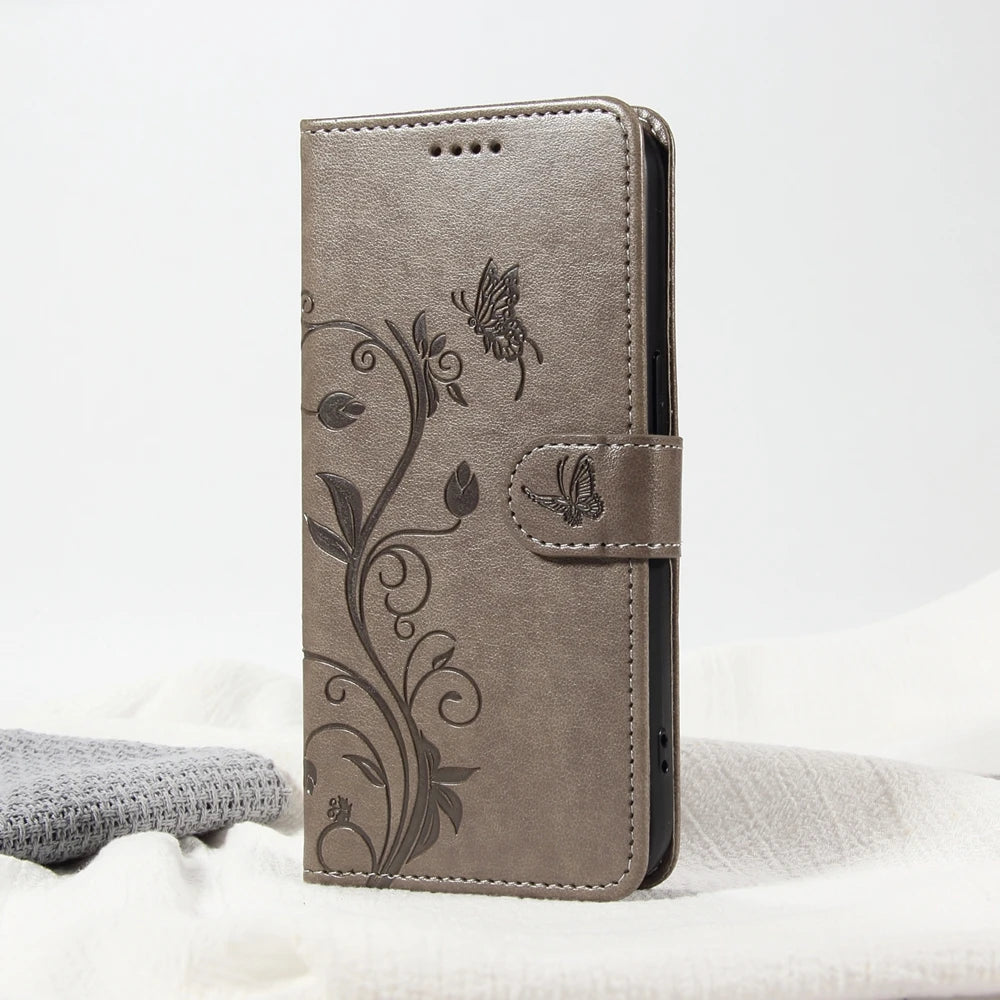 Premium Butterfly Flower Leather Case - Flip Wallet Book Cover