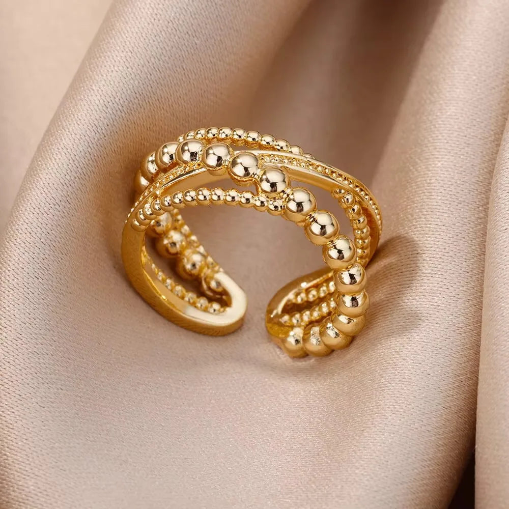 Luxury Gold Zircon Geometric Ring - Stainless Steel Aesthetic Jewelry