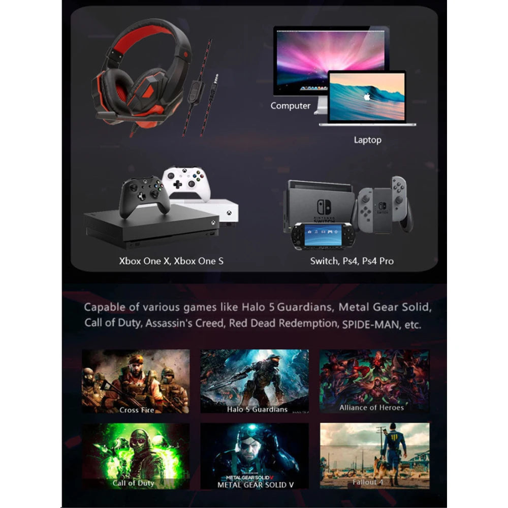 Premium Wired Gaming Headset - 120° Adjustable & Noise Cancelling