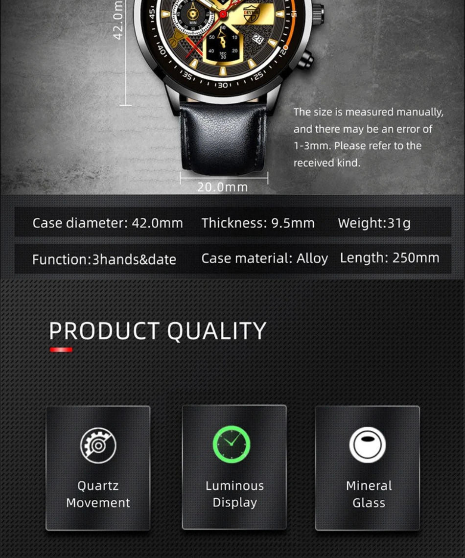 Elegant Men's Calendar Watch - Leather Business Style