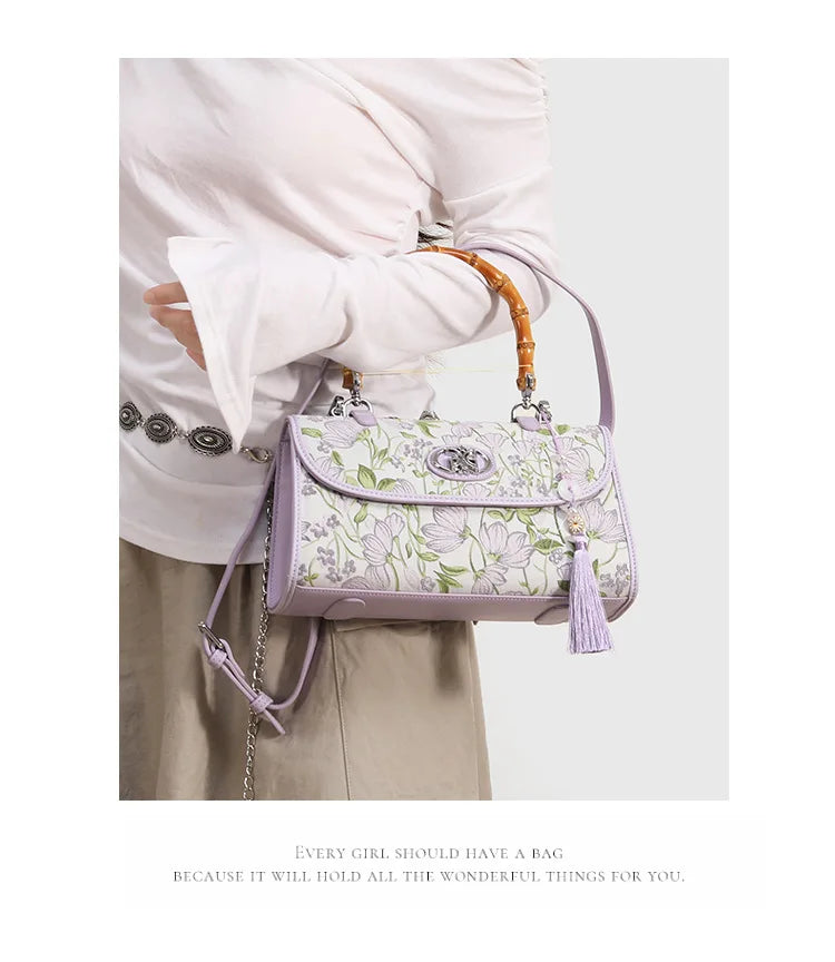 Elegant Embroidered Bamboo Handbag - Chinese Style