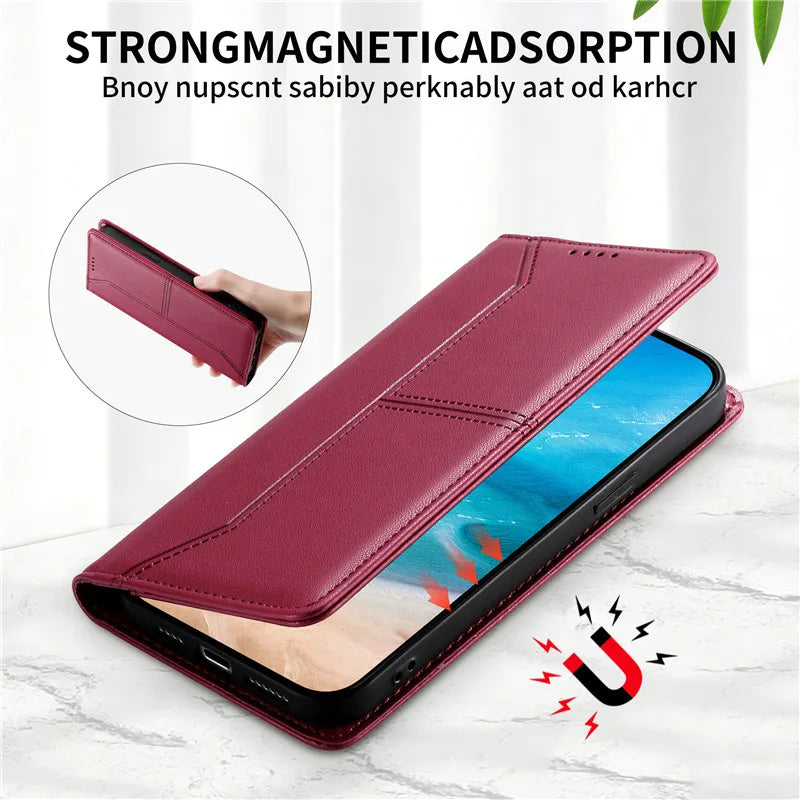 Luxury Magnetic Leather iPhone Case - Wallet Flip Cover
