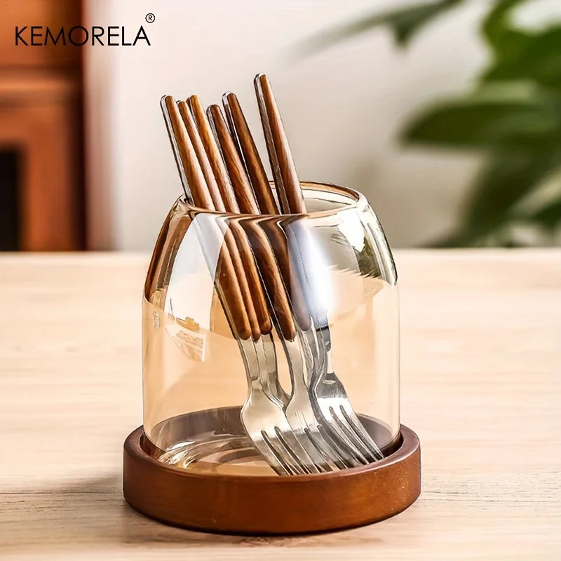 Elegant Kitchen Utensil Storage Jar with Tray