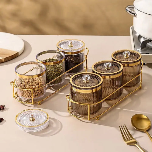 Elegant Metal Luxury Spice Jar Rack - Airtight Storage