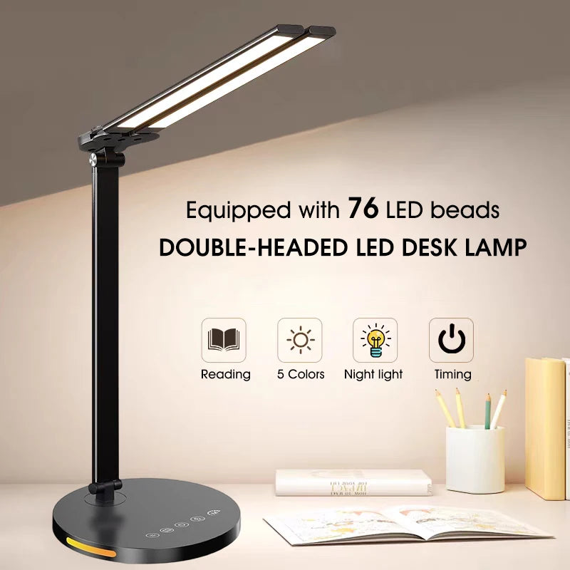 Professional Double Swing Arm Lamp - Eye-Caring LED Desk Light