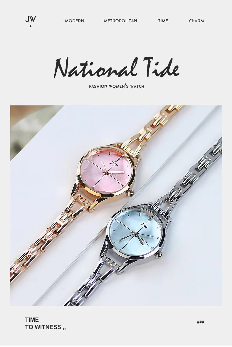 Elegant Ladies Bracelet Watch - Rhinestone Rose Gold Design