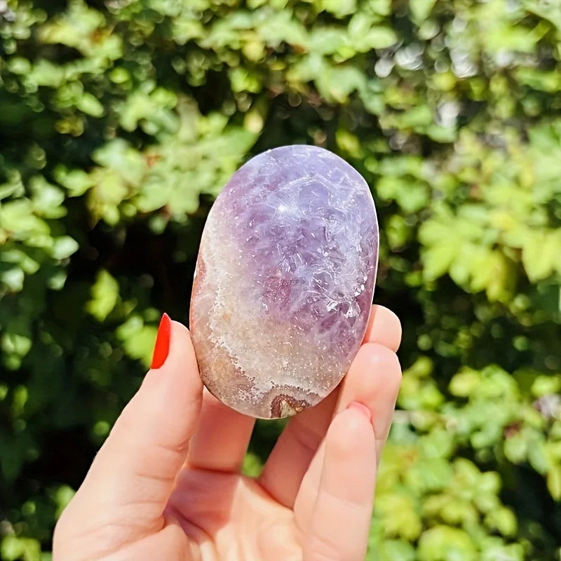 Premium Amethyst Lace Agate Palm Stone - Healing Decor