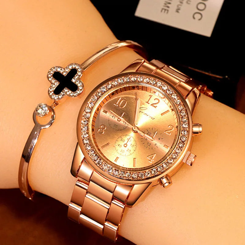 Elegant Ladies Rose Gold Watch - Stainless Steel Bracelet