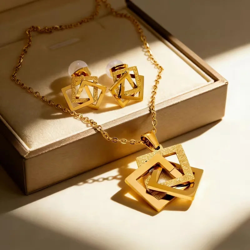 Luxury Stainless Steel Jewelry Set - Minimalist Choker & Earrings