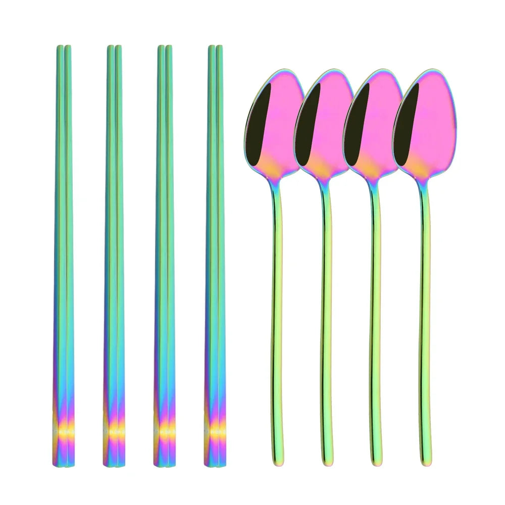 Premium Luxury Stainless Steel Cutlery Set - 8-Piece Korean Dinnerware