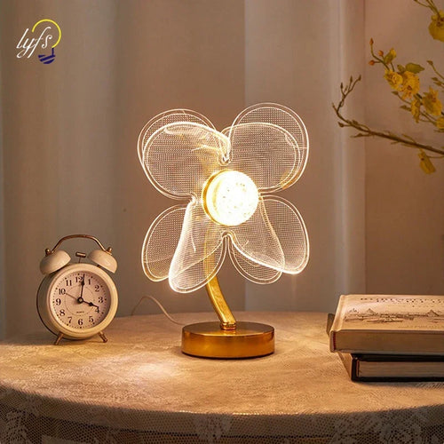 Minimalist table lamp - white iron body with clear acrylic shade, USB powered