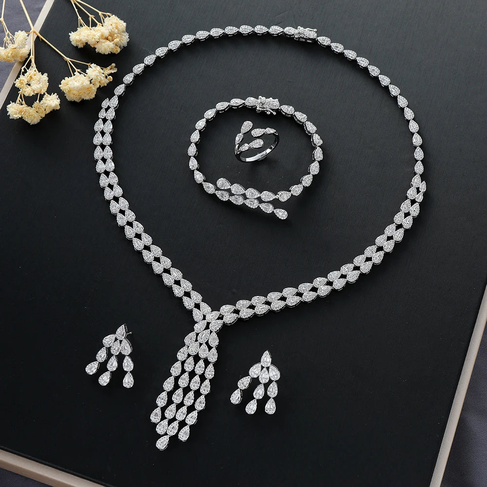Elegant Cubic Zirconia Bridal Jewelry Set - Water Drop Design
