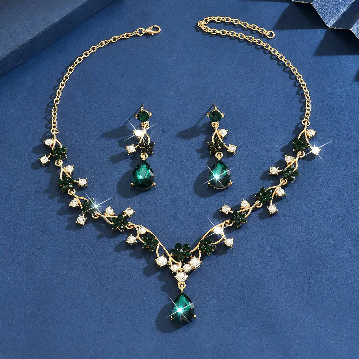 Elegant Floral Rhinestone Bridal Jewelry Set - Necklace & Earrings