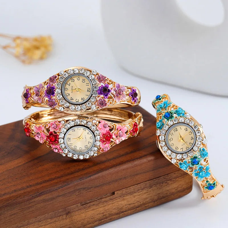 Elegant Flower Diamond Watch - Stainless Steel Quartz