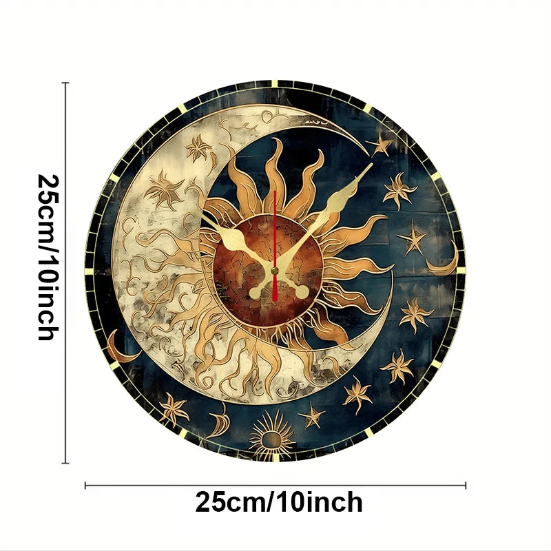 Premium Celestial Wooden Wall Clock - Silent & Round