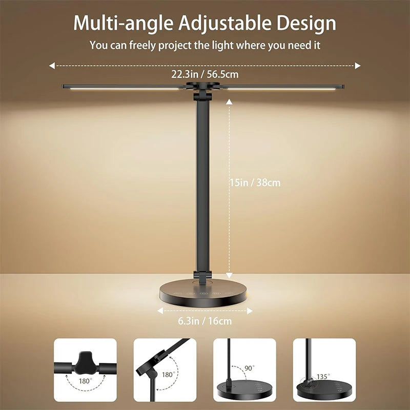 Professional Double Swing Arm Lamp - Eye-Caring LED Desk Light