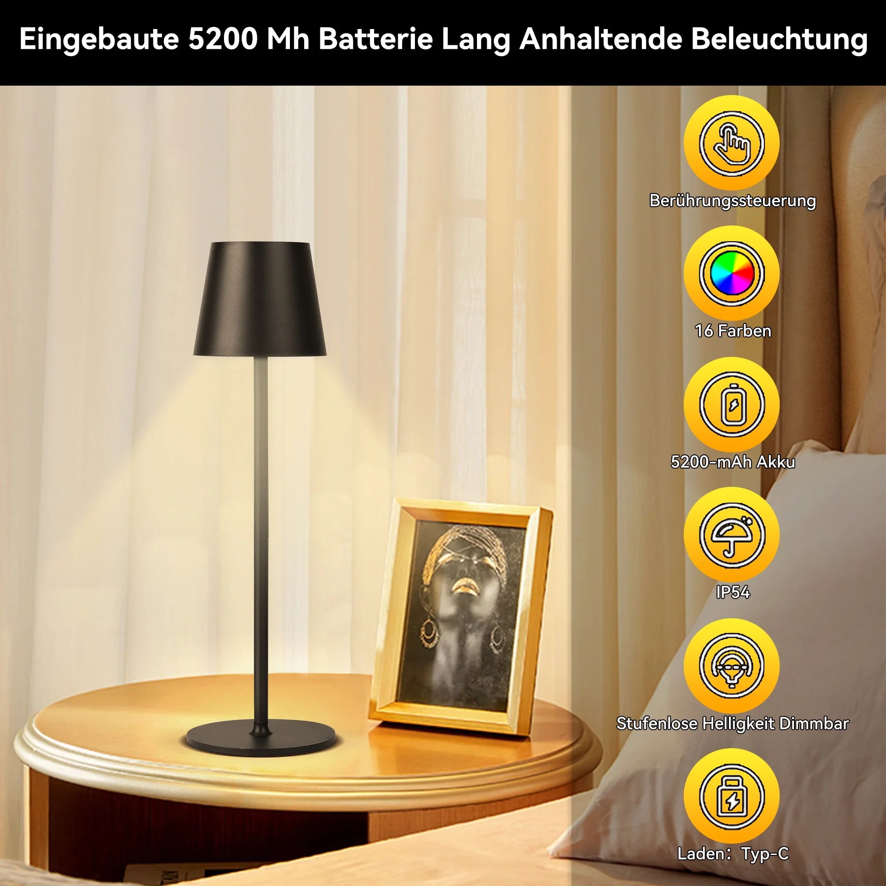 Premium USB Rechargeable Desk Lamp - 3-Color Dimmable Touch