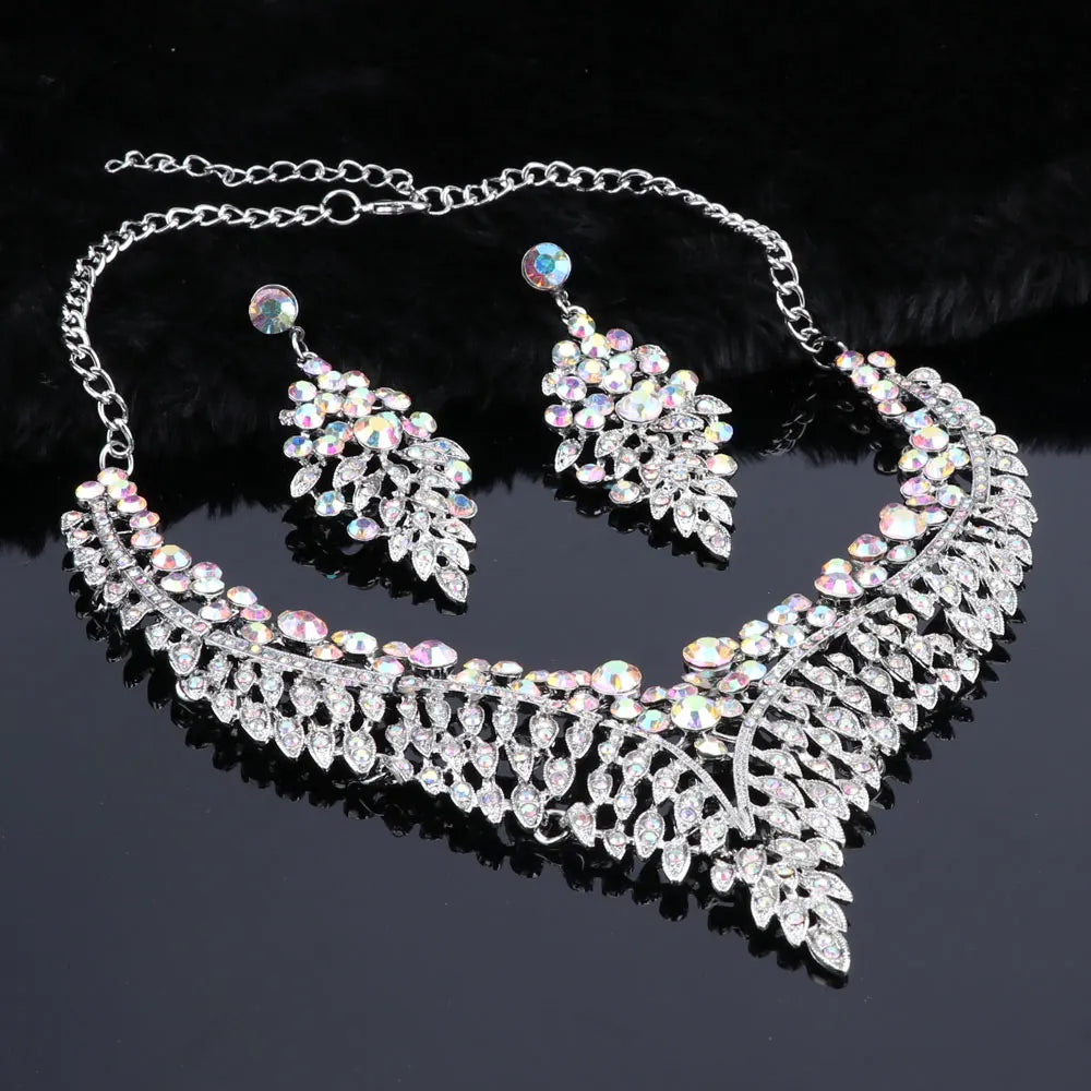 Elegant Crystal Jewelry Set - Rhinestone Necklace & Earrings