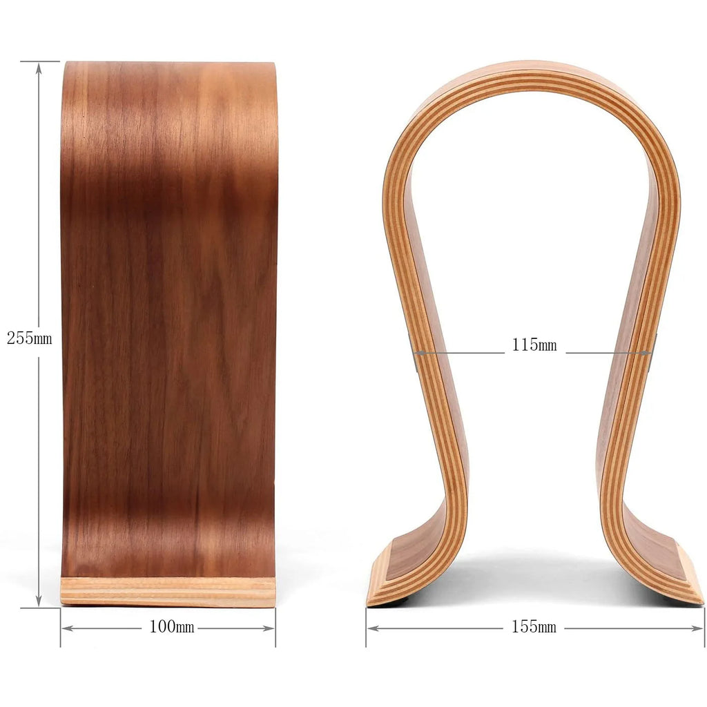 Premium Wooden Headphone Stand - U-Shaped Desktop Display