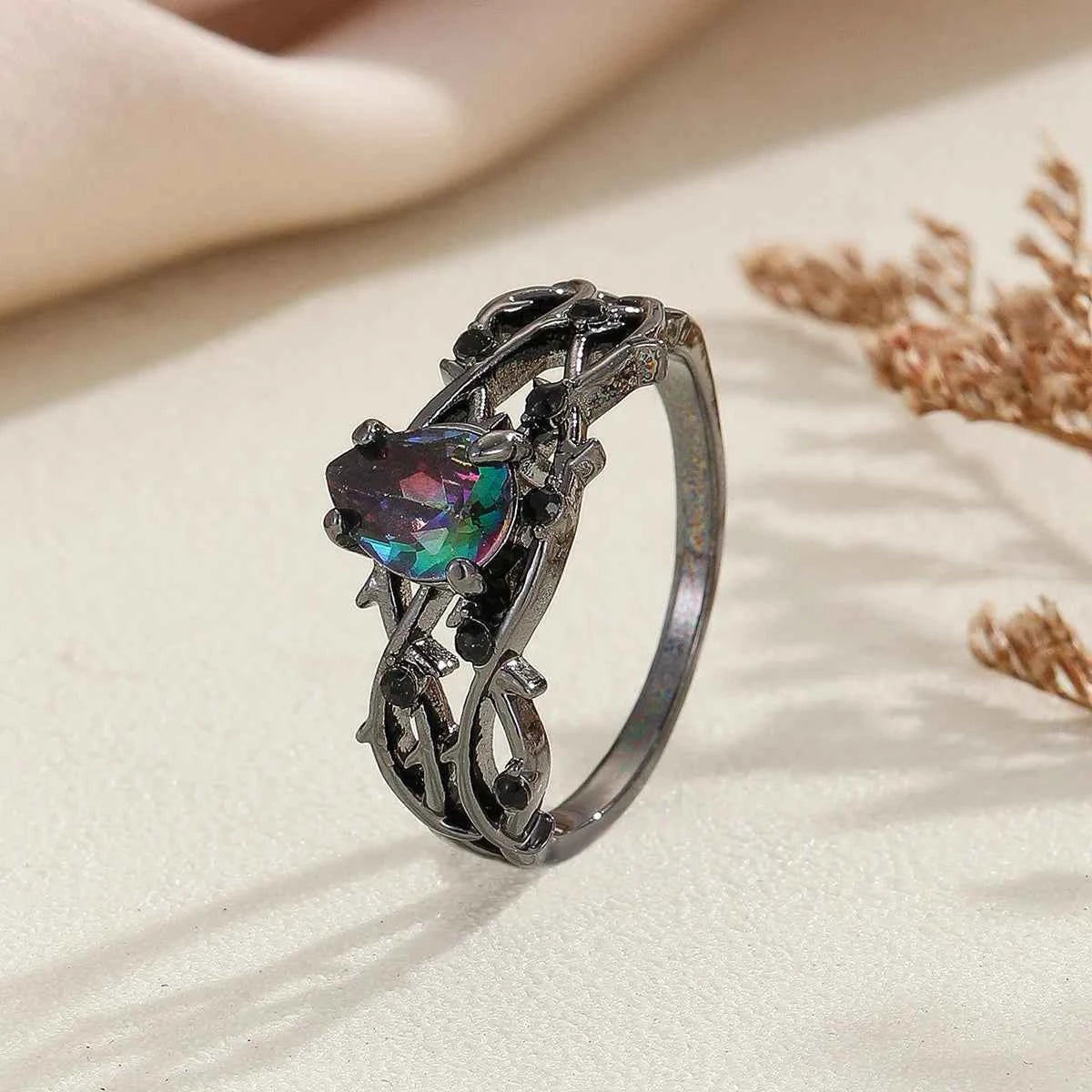 Elegant Vine Ring - Luxury Gun Black Cubic Zirconia Jewelry