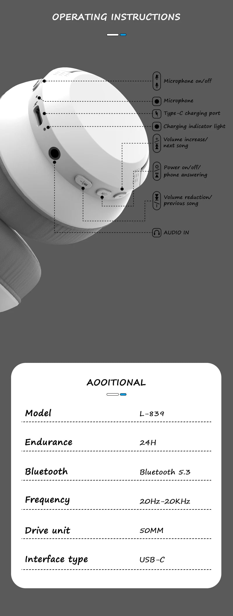 Premium Wireless Headphones Bluetooth 5.3 - Hi-Res Audio & 50H Battery