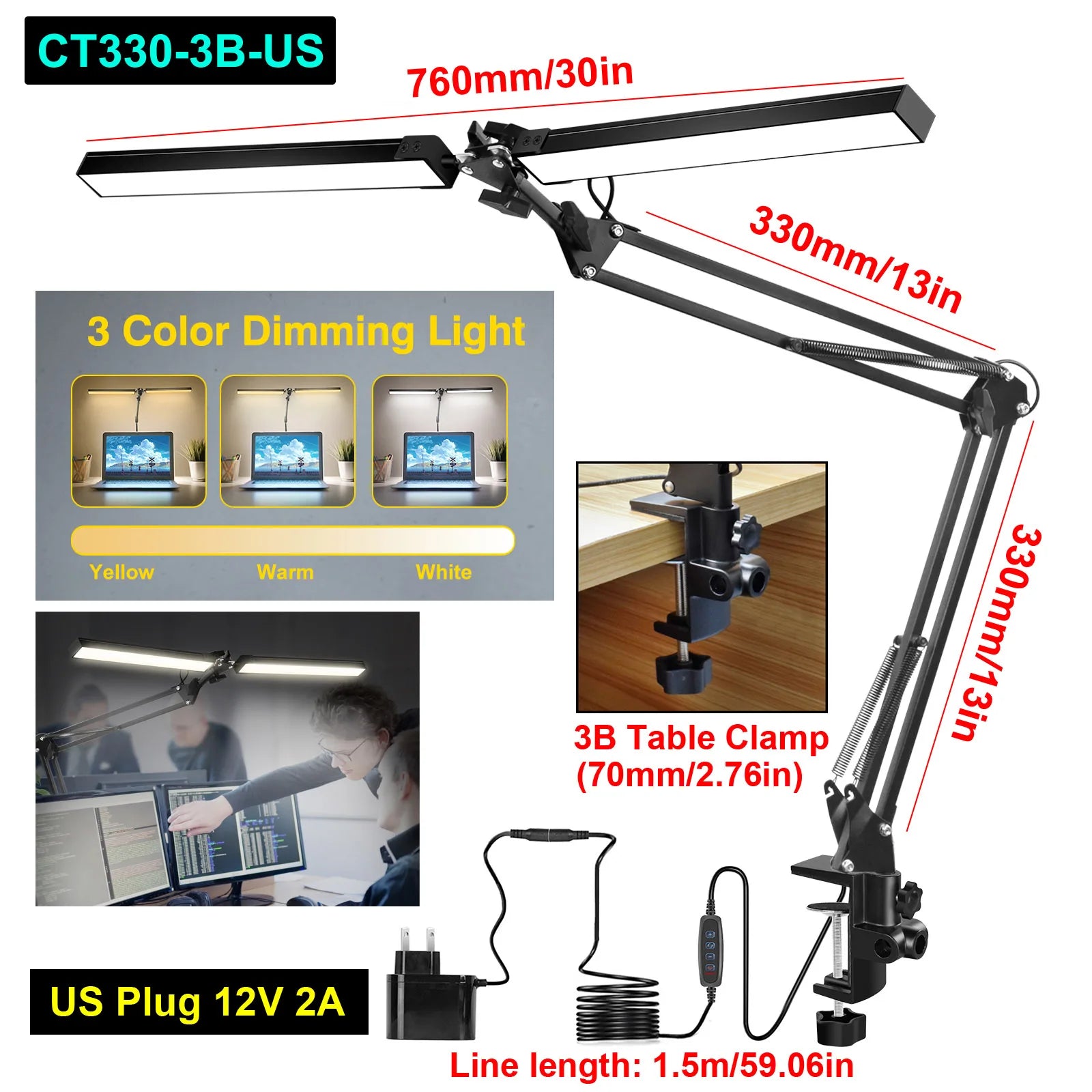 Premium LED Desk Lamp with Clamp - Auto Dimming & Bright