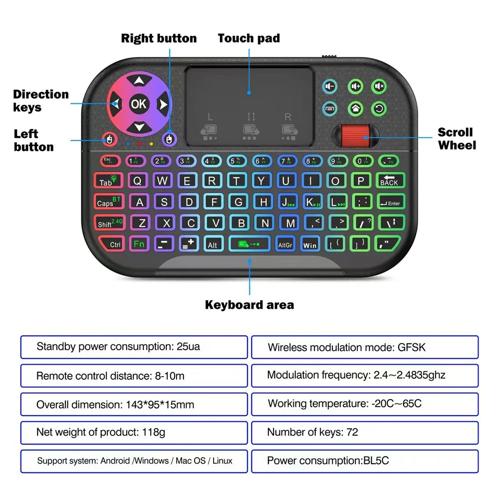 Premium Mini Wireless Keyboard with Touchpad & Scroll Wheel
