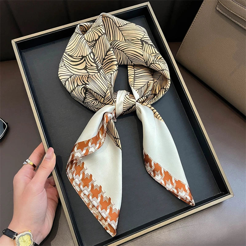 Elegant Bohemian Silk Square Scarf - Floral Satin Neck Scarf